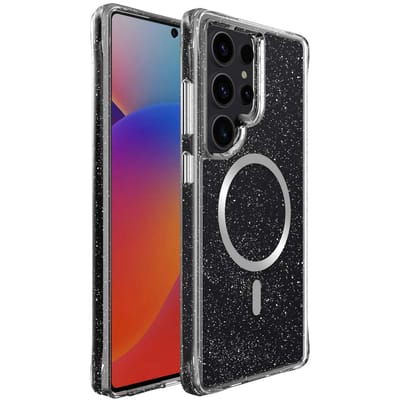 imoshion Hoesje - Geschikt voor Samsung Galaxy S25 Ultra - Glitter Backcover met Magnetische Ring 2.0 - Zilver