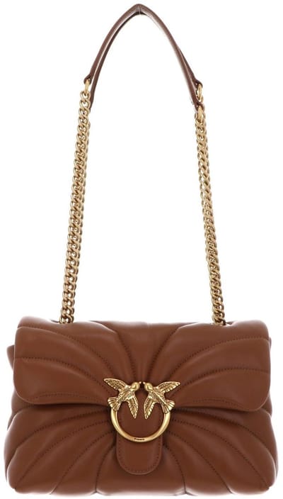 PINKO Leren schoudertas Love Puff Classic CL Sheep Nappa Quilt Brown - Lion - Antique Gold bruine