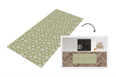Keukenloper 120x50 cm - Keukenmat vinyl Vintage - Patronen - Bloemen - Madelief - Keukenmatten loper - Keuken vloerkleed tapijt