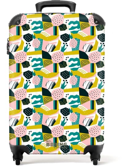 NoBoringSuitcases.com - Koffer dames - Fruitige jungle collage - Past binnen 55x40x20 cm en 55x35x25 cm - Trolley handbagage vrouwen - Valiezen met wieltjes volwassenen - Reiskoffer op wielen - Rolkoffer lichtgewicht