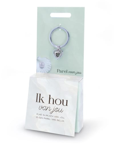 Sleutelhanger met parel | Wensparel | Thema: Ik hou van jou | Merk: Miko | Kleur: Zilver