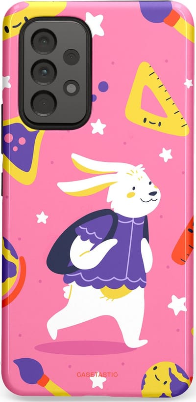 Casetastic hoesje geschikt voor Samsung Galaxy A53 (2022) 5G - Dubbellaagse bescherming - Slimme konijnensprongen - Fashion Case - Koraal Geel Roze