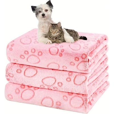 1 Pak Pluizige Roze Pootafdruk Hondendeken Van Superzachte Vezel - Een Comfortabel Slaapkussen Voor Kleine Honden en Katten - Geïsoleerd, Schattig Ontwerp M roze