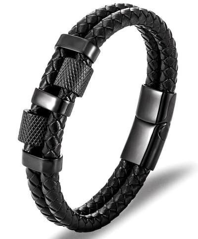 Armband jongens zwart - Armbanden leder heren en dames - Mauro Vinci® Sito verstelbare lengte 19,5cm met geschenkdoos.