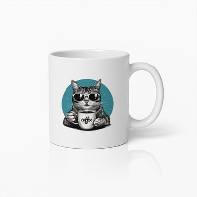 Koffiemok 330ml – Coole Kat met Zonnebril Koffie Mok Design – Grappig Cadeau voor Kattenliefhebbers, Vrienden, Kantoor, Thuis
