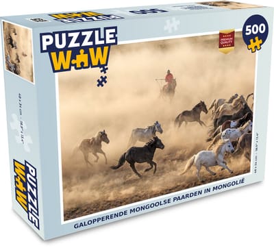 Puzzel Galopperende Mongoolse paarden in Mongolië - Legpuzzel - Puzzel 500 stukjes