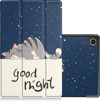 Hoes - Geschikt voor Lenovo Tab M10 Plus (3e / 3rd Generatie) - Dun & Stevig - Trifold Bookcase - Hard Cover - Hardcover Book Case - Tablet Hoesje - Kat