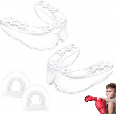 Mondbescherming voor kickboksen en andere sporten, 2 stuks met opnamebox, transparant en comfortabel voor volwassenen, ideaal voor rugby en voetbal