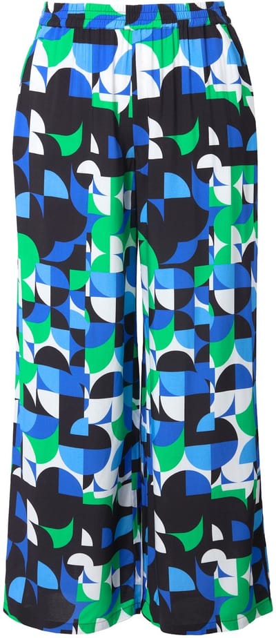 Ulla Popken - Dames - Broek grafische print wijde rechte pijpen - Natuurgroen - Maat 42+