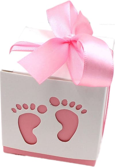 DW4Trading Geschenkdoosjes Voetjes - Cadeaudoosjes met Strikje - Babyshower - 5 Stuks - 5,5x5,5x5,5 cm - Roze