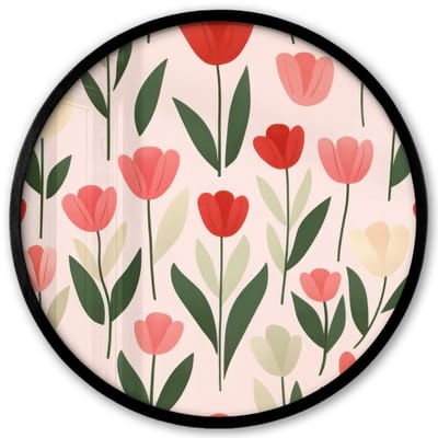 Poster in lijst Rond - Fotolijst 40x40 cm - Posters - Tulpen - Modern - Roze - Ronde posterlijst zwart - Decoratie - Wanddecoratie woonkamer - Muurdecoratie slaapkamer