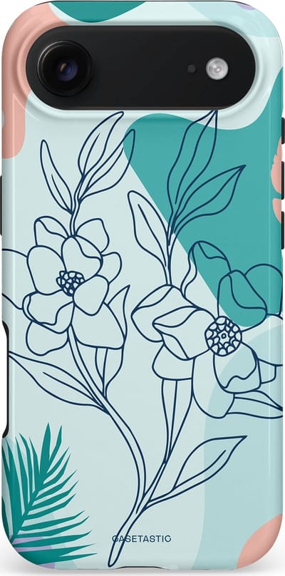 Casetastic hoesje geschikt voor Apple iPhone Air - MagSafe - Dubbellaagse bescherming - Zeegroen Bloemenfestijn - Fashion Case - Lichtgrijs Turquoise Perzik