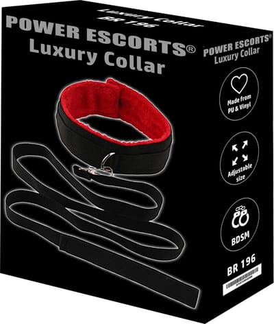 Power Escorts - Luxury Collar - Luxe Halsband - Extra gebruikersvriendelijk - Zachte binnenvoering - Zwart met rood - Verstelbaar - gave Cadeaubox - BR196
