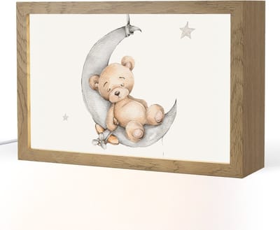 Nachtlampje 30x20 cm - Kinder lampje - Beer - Maan - Sterren - Kinderen - Tafellamp kinderkamer - Slaapkamer lamp - Bedlamp kinderen - Kinderlampje stopcontact - Wandlamp babykamer - Nachtlampjes