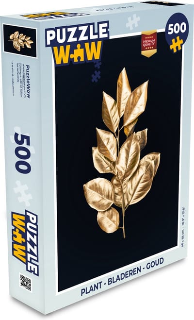 Puzzel Plant - Bladeren - Goud - Zwart - Luxe - Legpuzzel - Puzzel 500 stukjes