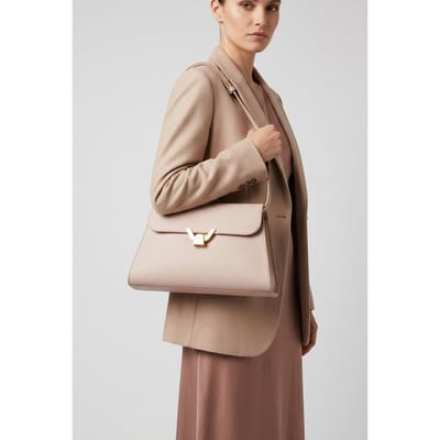COCCINELLE Leren Schoudertas Dorian Handbag Grained Leather Rosette Oud roze