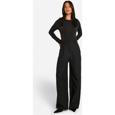 boohoo Dames Petite Essential Wijde Pijpen Getailleerde Broek | Black | Maat: 6/28L