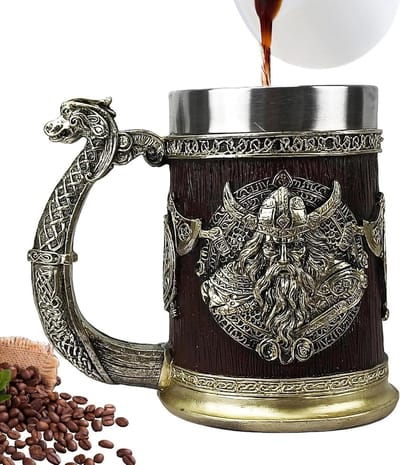 Middeleeuwse Mok - Bierpul Tankard - Dranken Serveren - Handbeschilderd Bronzen Design - 600 ml Inhoud - Meerkleurig