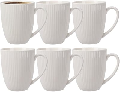 Siaki Koffiemok / theemok Line - 6x - wit - 370 ml - mokken - kerammiek - tas