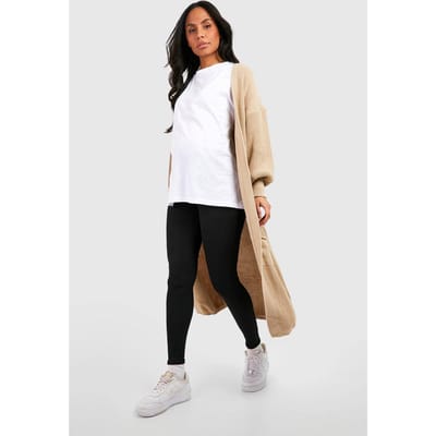 boohoo Dames Maternity Ribbed Over Bump Leggings | Zwart | Maat: 42