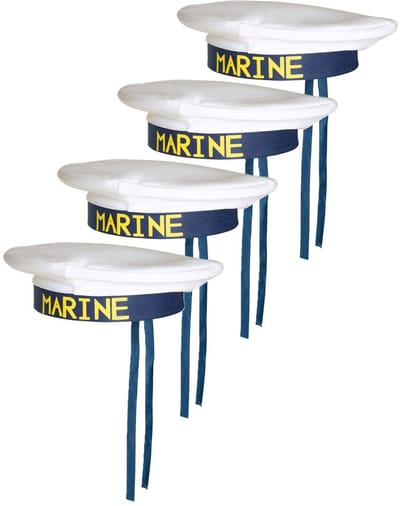 Boland Carnaval verkleed Matroos / Matrozen hoedje - 4x - wit/blauw - voor volwassenen - Maritiem thema