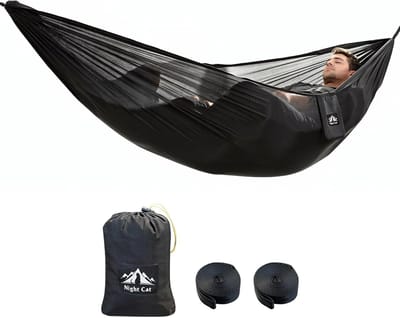Night Cat Kampeer Hangmat Outdoor: Ultralichte Hangmat XXL voor 1 Persoon Licht Klein Pakformaat voor Reis Tuin en Bos