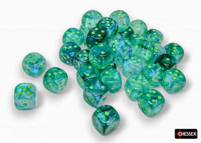 Chessex dobbelstenen Borealis 12mm d6 kelp lichtgroen Luminary set 36 stuks.