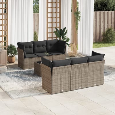 vidaXL - 7-delige - Loungeset - met - kussens - poly - rattan - grijs