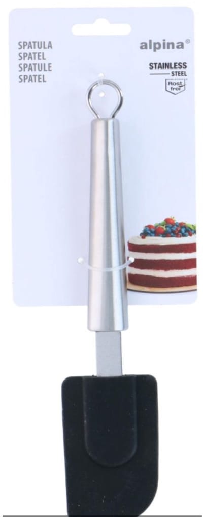 Alpina | Pottenlikker | Pannenlikker - Zilver/Zwart - RVS/Siliconen - 24 cm - Keukengerei Spatel - Stevig - Hittebestendig keukengereedschap - Vaatwasserbestendig | Spatula