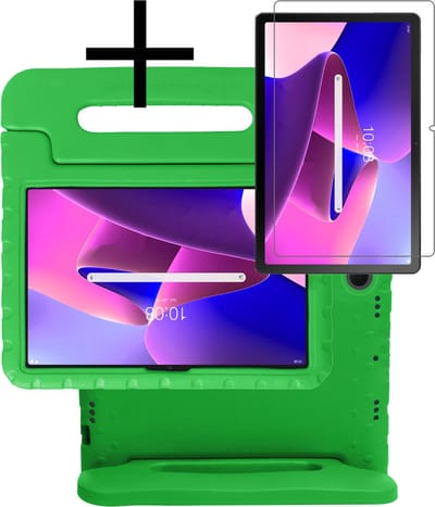 Hoes - Geschikt voor Lenovo Tab M10 Plus (3e / 3rd Generatie) - Met Screenprotector - Kinderhoes Shockproof Bumper - Kidsproof Case - Tablet Hoesje - Kinder Cover - Groen