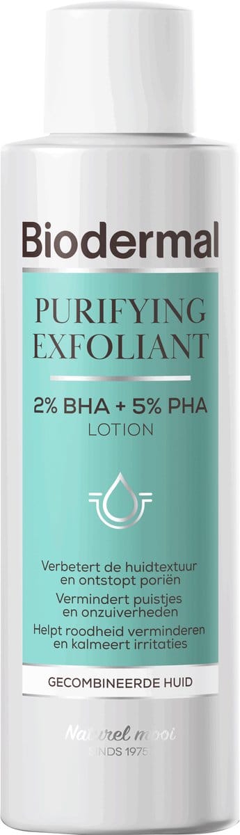 Biodermal Purifying Exfoliant, 150 ml - 2% BHA + 5% PHA Lotion, Verbetert de huidtextuur en ontstopt poriën, Vermindert puistjes en onzuiverheden, Helpt roodheid verminderen en kalmeert irritaties, voor gecombineerde huidtype