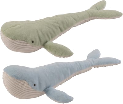 J-Line knuffelbeer Walvis - polyester - muntgroen/lichtblauw - large - set van 2