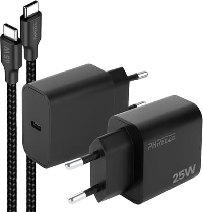 Phreeze usb C oplader 25w met usb C naar usb C kabel - Snellader voor telefoon en laptop