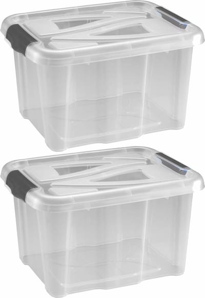 Hega Hogar opbergbox - 2x - transparant/blauw- 17 liter - 40 x 32 x 23 cm - kunststof - opbergdoos - Opbergbak
