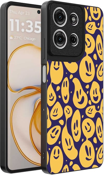 Geschikt voor Motorola Edge 50 Telefoonhoesje met smiley opdruk - TPU backcover case emoji design - Paars Geel - Smartphonica geschikt voor Motorola Edge 50