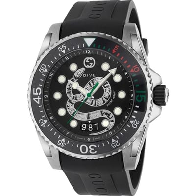 Gucci YA136217 Duikhorloge met zwarte slangen wijzerplaat - 200 m waterdicht