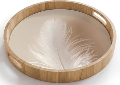 Dienblad rond 40x40 cm - Schootdienblad hout - Veer - Minimalistisch - Roze - Borrelplank rechthoek - Plateau houten dienbladen