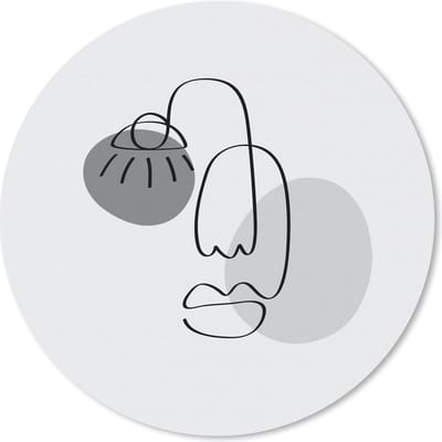 Muismat rond 20x20 cm - Mousepad Minimalisme - Gezicht - Zwart - Wit - Ronde muismatten