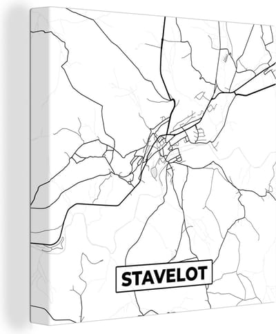 Canvas Schilderij Stadskaart – Plattegrond – België – Zwart Wit – Stavelot – Kaart - 20x20 cm - Wanddecoratie