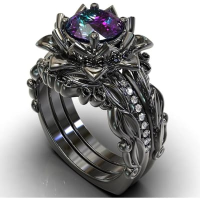 Bagues Creuses de Fleurs de Couleur Noire Exquise pour Femmes Ensemble de Bagues à Pierres Rondes Bleues, Violettes et Roses Bijoux Cadeau de Fête 11