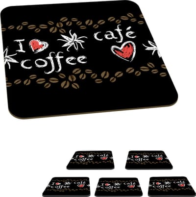 Onderzetters voor glazen - Koffie - Patronen - Love - 10x10 cm - Glasonderzetters - 6 stuks