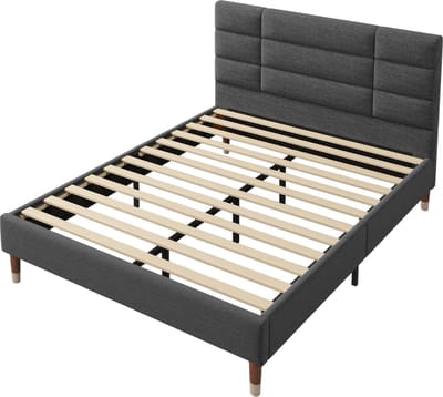 Merax Gestoffeerd Tweepersoonsbed 140x200 - Bedframe met Hoofdbord - Bed voor Volwassenen en Jongeren - Grijs