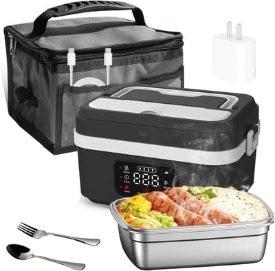 Elektrische Lunchbox - Opwarmbare Maaltijdhouder - Onderweg Eten - Ingebouwde Batterij - 1 Liter Capaciteit