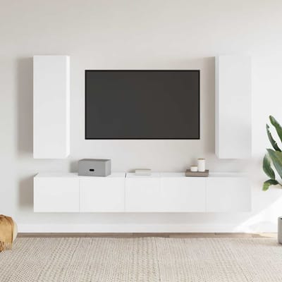 vidaXL - 5-delige - Tv-meubelset - bewerkt - hout - wit