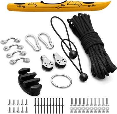 Kayak Anker Trolley Kit - Kajak Ankersysteem - Positie Bepalen - 316 Roestvrij Staal - 9 meter Paracord - Zilver
