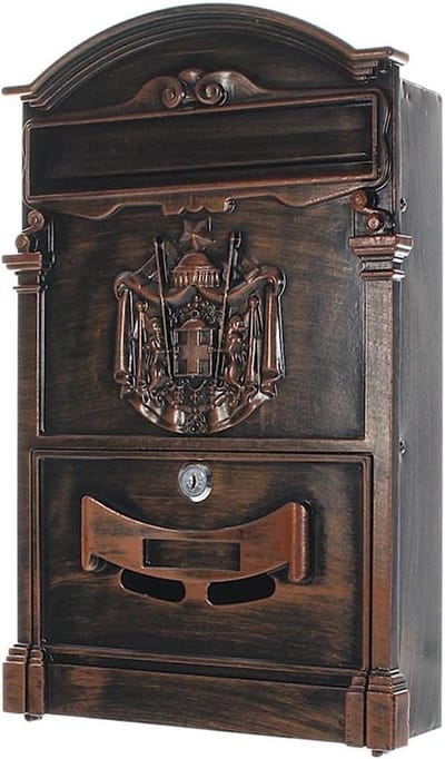 Mailbox Ashford Antique cylinder lock - 2 keys - aluminium - WxH 260x410mm - mounting material - nameplate - transparent window