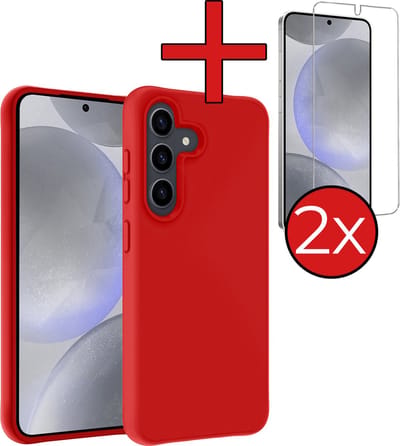 Hoesje - Met 2x Screenprotector - Geschikt voor Samsung Galaxy S24 - Sterk & Shockproof - Telefoon Hoes - Back Cover - Siliconen Case - Telefoonhoes - Rood