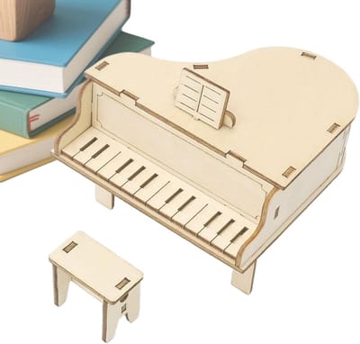 Houten Puzzel Muziekdoos - Doe-het-zelf Knutselset - Creatief Leren - Mechanische Beweging - 15 cm - Houtkleur