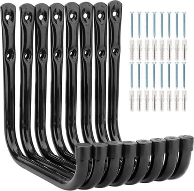 8-delige set ladderhaken voor garage-opslag - zware belastbare wandmontage - opvouwbare stoelen - volumineuze items - fietsladder-opbergsysteem - draaiende plafondhaak