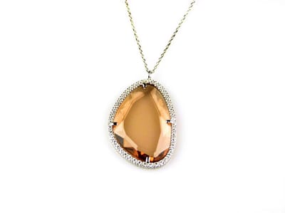 model Druppel gezet ketting in zilver met hanger gezet met champagnekleurige steen en cubic zirconia